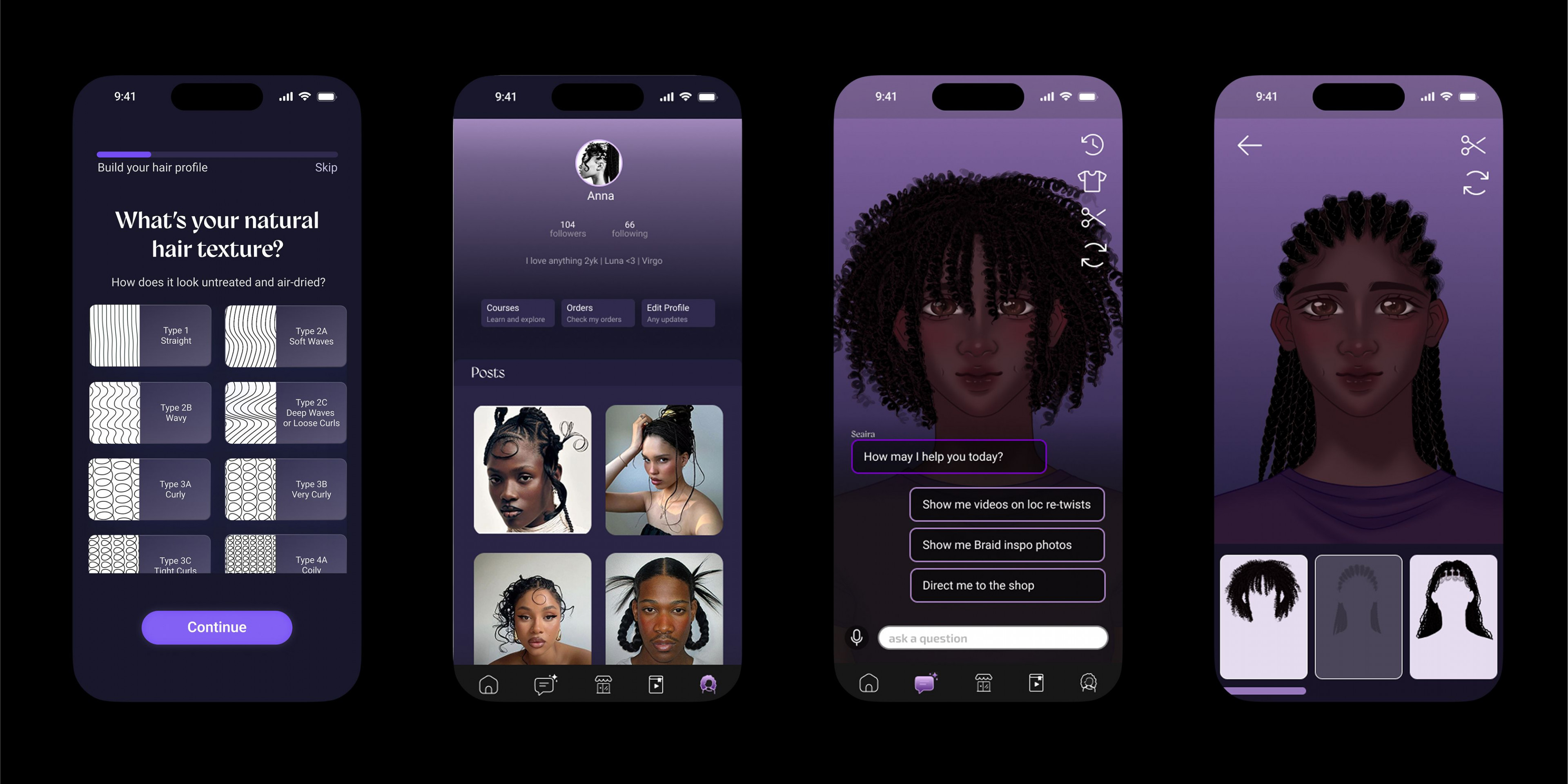 Braid — texture quiz, profile, AI guide, hair simulator