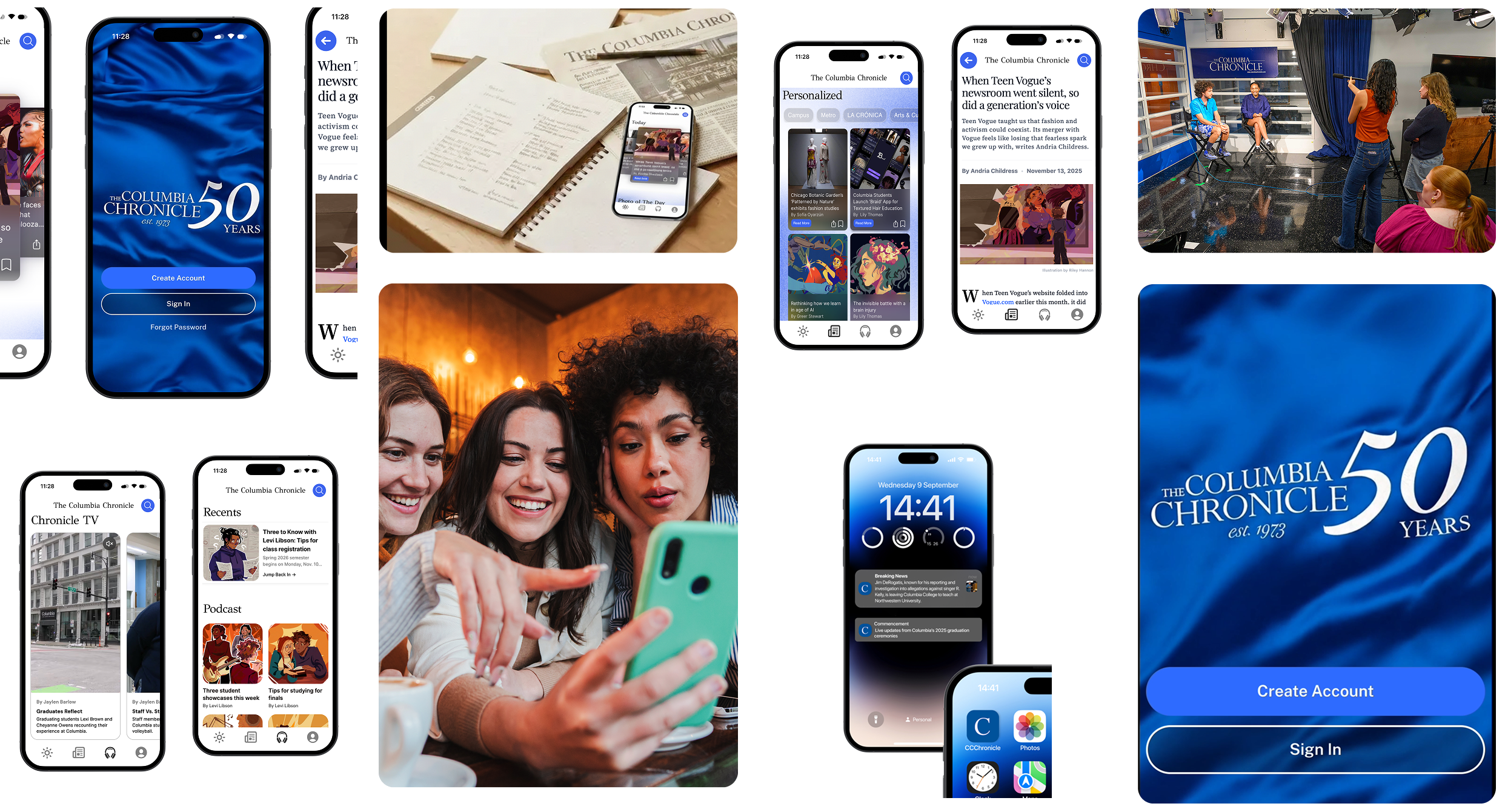 The Columbia Chronicle — mobile app mockups and editorial imagery
